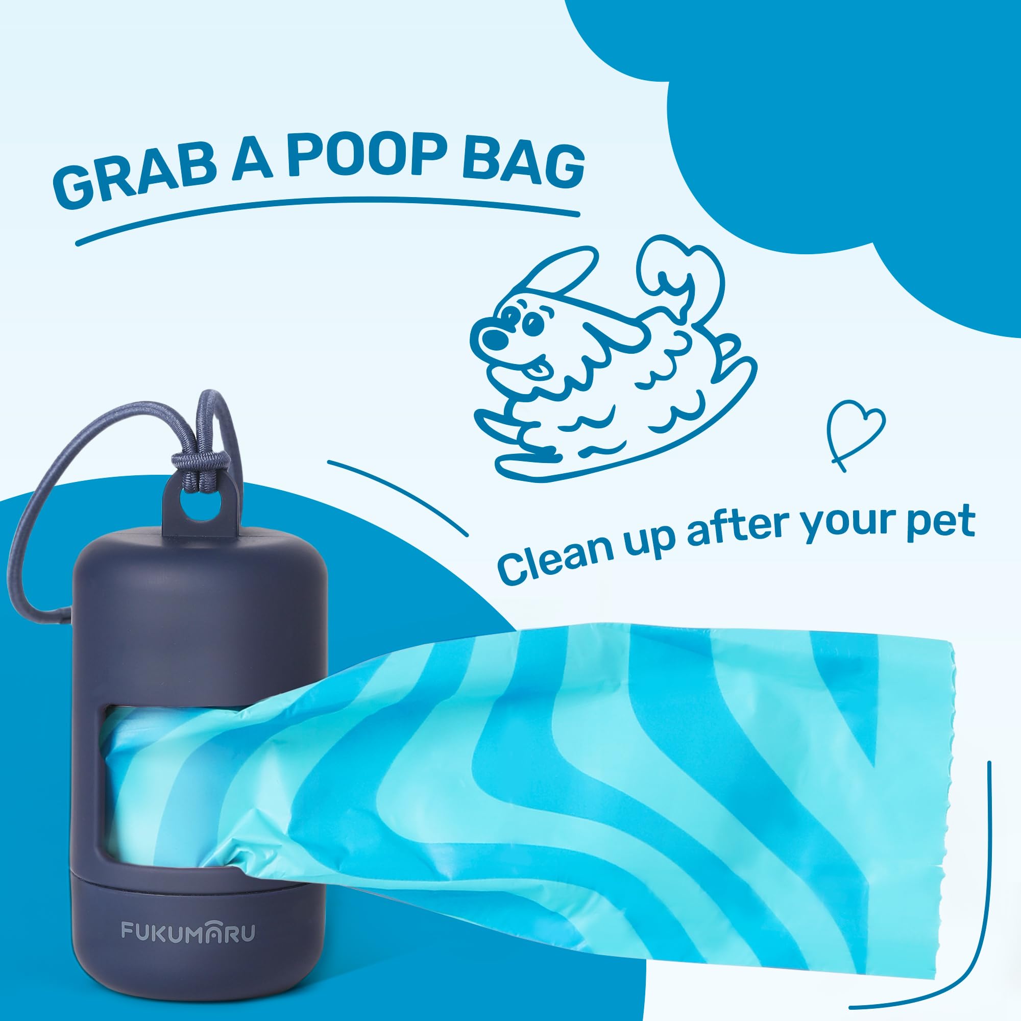 Fukumaru Compostable Dog Poop Bags, Astm D6400 Certified 120 Count - Light Ocean Scented, Leak-Proof & Easy-Twist Top With Blue